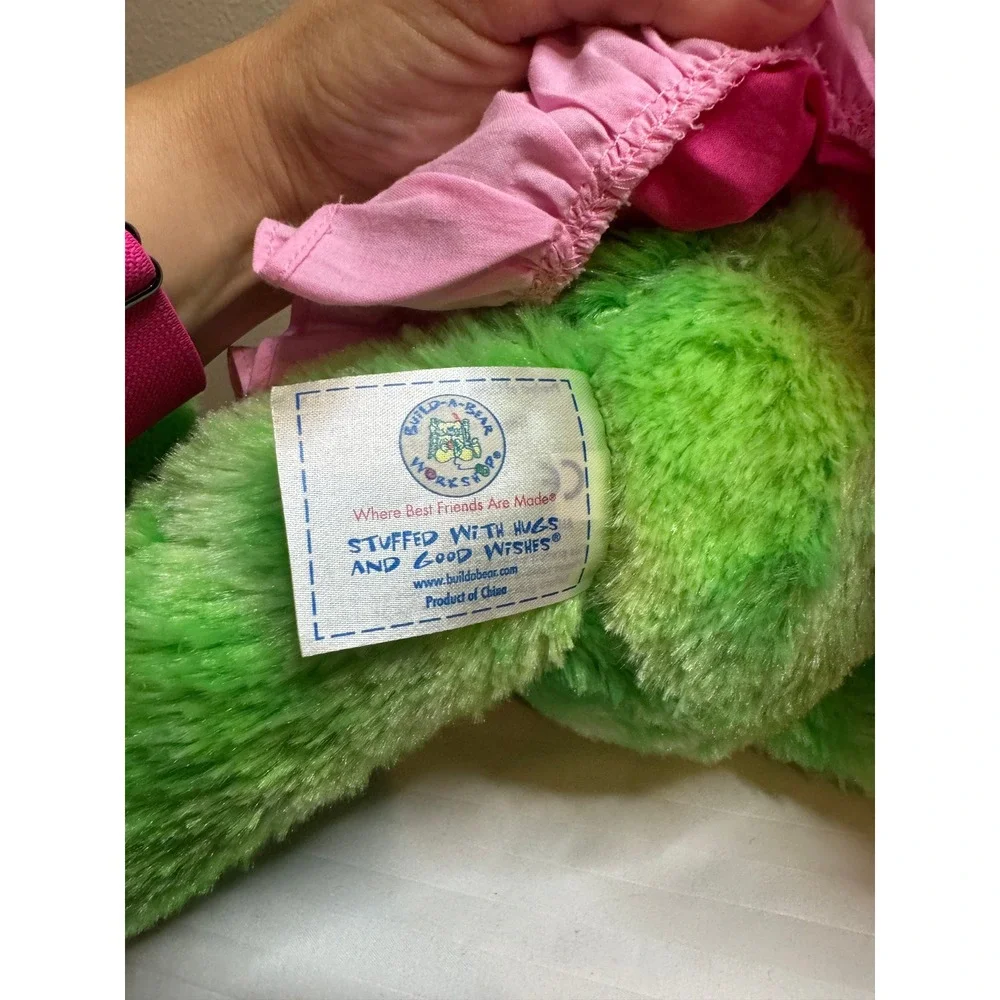 Build-A-Bear Workshop Green Triceratops Dinosaur Plush with Pink Dress 16in